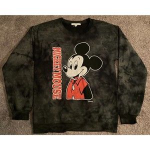 Women's Disney Junk Food Mickey Mouse Black Tie Dye Crew neck Sweatshirt Small